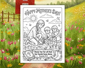 Mother's Day Bible Verse Coloring Page, Sunday School Craft, Kids Bible Activity, Mother's Day Bible Craft, Proverbs 31:31