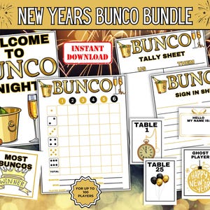New Years Bunco Game, New Years Dice Game, New Years Bunco Party, New Years Bunco Score Sheet, New Years Bunco Printable, New Years Eve Game