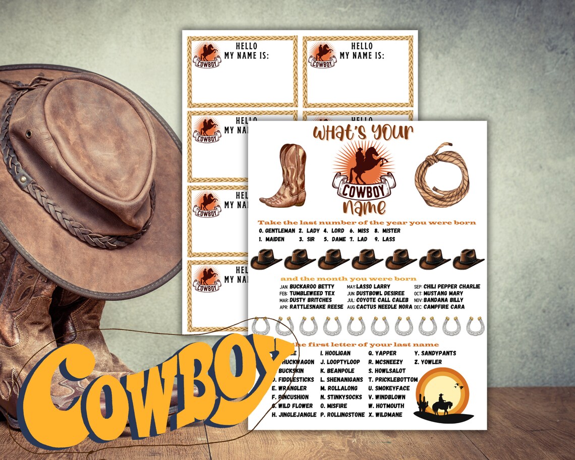 What's Your Cowboy Name Game, Cowboy Name Game, Cowboy Theme Party Game ...