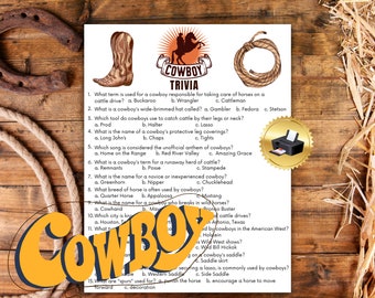 Cowboy Trivia, Cowboy Quiz, Cowboy Facts, Cowboy Party Game, Western Trivia, Western Facts, Wild West Trivia, Wild West Facts
