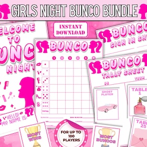 Girls Night Bunco Game, Doll Themed Dice Game, Girls Night Bunco Party, Pink Bunco Score Sheet, Girls Night Bunco Printable, Pink Bunco Game