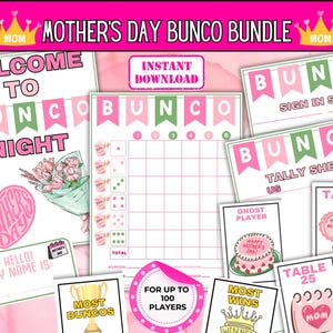 Juego de Bunco para el Día de la Madre, Juego imprimible para fiestas de mamás, Actividad para una noche de chicas, Regalo DIY para el Día de la Madre, Juegos grupales para mamás, Bunco de descarga instantánea