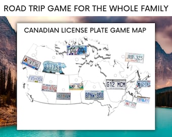 Canadian License Plate Game With Map - Road Trip Games - Printable Canadian License Plate Game - Canadian Road Trip License Plate