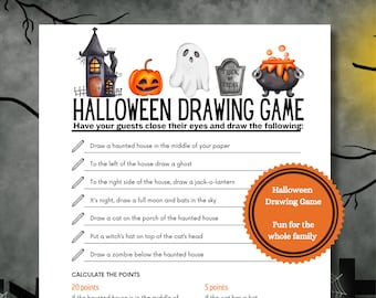Jogo de desenho de Halloween, Jogo de festa de Halloween, Jogo de arte de Halloween, Desafio de desenho de Halloween, Jogo de festa de Halloween no escritório