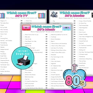 1980s Trivia Bundle, Which Came First 1980s Trivia Quiz, Retro Party Games, 80s Party Games, Bachelorette Games, 80s Trivia Questions