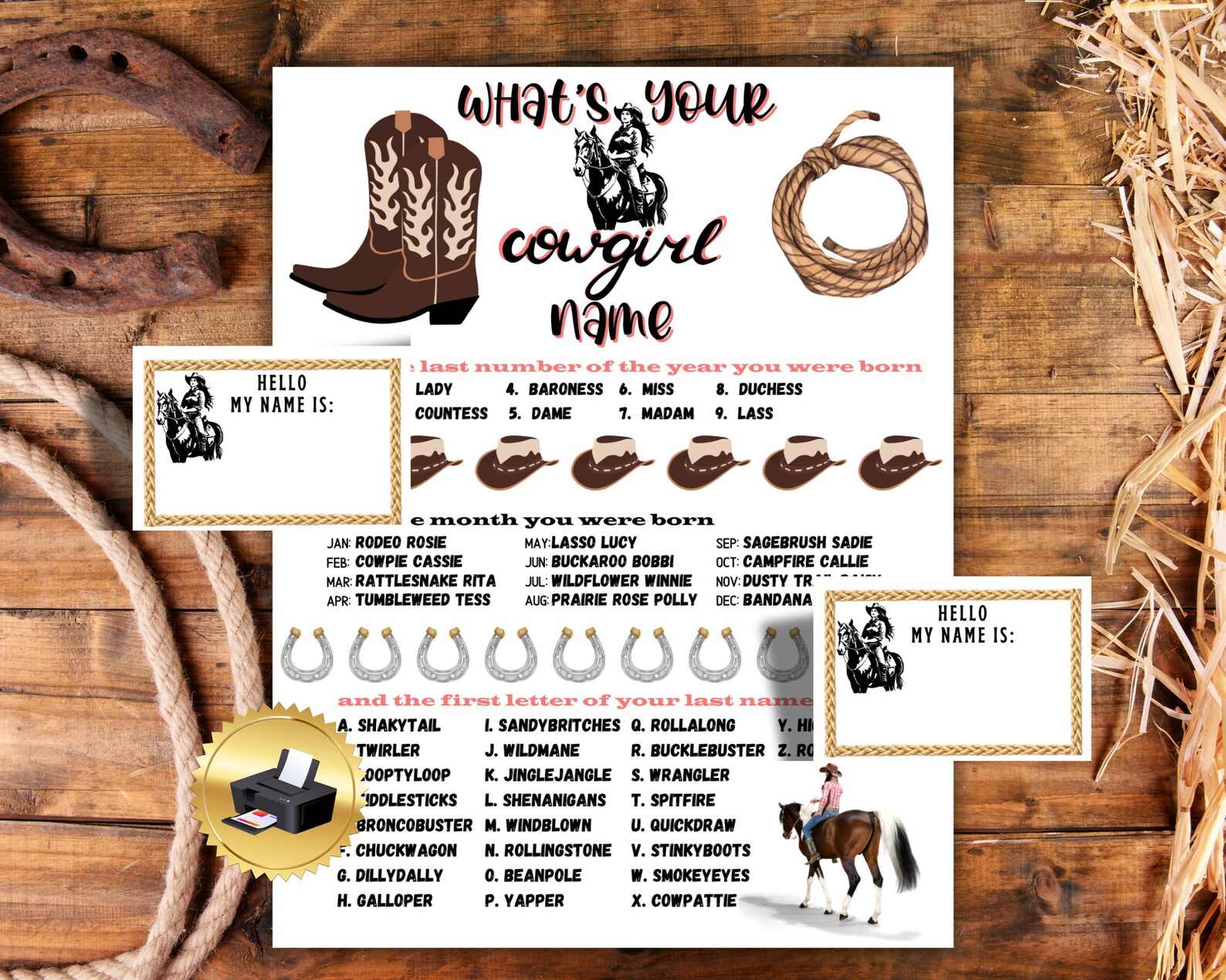What's Your Cowgirl Name Game, Cowgirl Name Game, Cowgirl Party Game ...