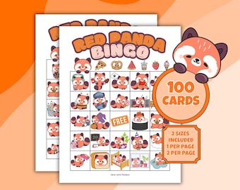 Red Panda Bingo Game, Kids Birthday Party Game, Classroom Bingo Activity, Kawaii Animal Bingo, Red Panda Party Printable