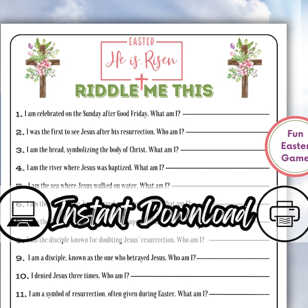 Easter Riddle Me This, Religious Easter Riddles, Religious Easter Game, Sunday School Activity, Easter Trivia, Easter Family Games