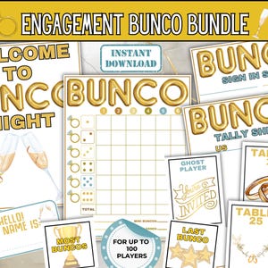 Juego Bunco de compromiso, juego de fiesta de compromiso, juego Bunco de temática romántica, juegos de despedida de soltera, ideas para celebrar el compromiso