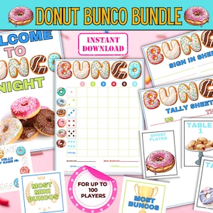 Donut Bunco Spiel, Donut Thema Würfelspiel, Donut Themed Bunco Party, Donut Bunco Score Sheet, Donut Themed Bunco Spiel, Donut Bunco Printable