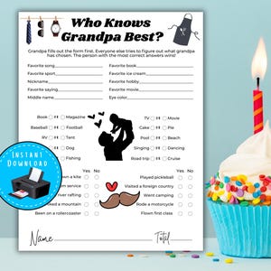 Who Knows Grandpa Best Quiz, Grandpa Birthday Game, Grandpa Retirement Game, Father&#39;s Day Activity, Father&#39;s Day Game