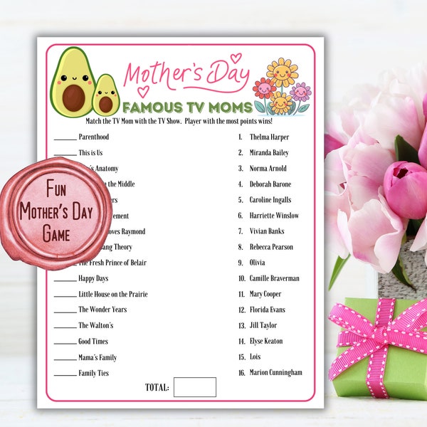 Mother's Day Famous TV Moms, Mother's Day Trivia Game, Mothers Day Games, Games for Mom, Mother's Day Printable, Mother's Day Printable Game