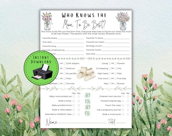 Who Knows The Mom To Be Best Baby Shower Game, Wildflower Baby Shower, Baby In Bloom Shower Game, Boho Floral Theme, Mommy Trivia