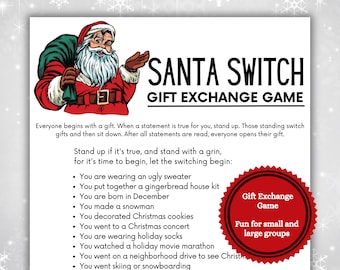 Santa Switch Gift Exchange Game, Christmas Gift Exchange Game, White Elephant Gift Exchange Game, Holiday Gift Exchange Game, Pass the Gift