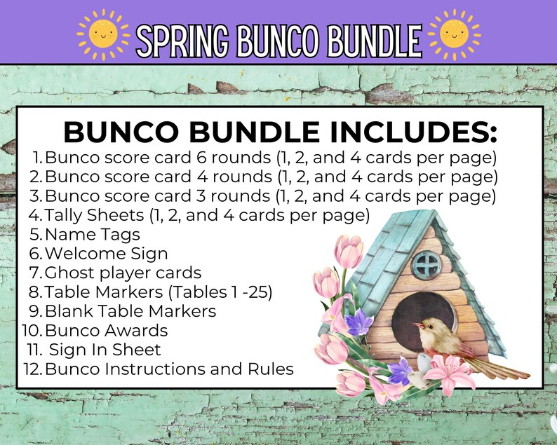 Spring Tally Sign Spring Bunco Game, Flower Theme Party Game, Printable Bunco Game ...