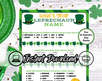What's Your Leprechaun Name, St Patrick's Day Game, St Patrick's Day Printable