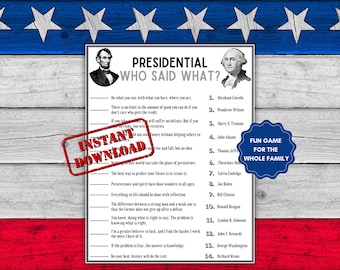 Presidential Trivia Game, President's Day Game, Presidential Quotes, Presidential History, US History Trivia Game