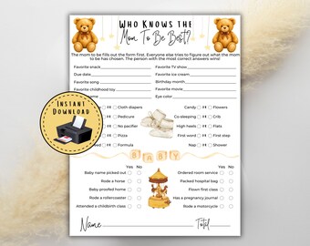 Who Knows The  Mom To Be Best Baby Shower Game, Vintage Teddy Bear Baby Shower, We Can Bearly Wait Game, Mommy To Be Trivia