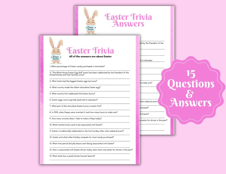 Easter Trivia, Easter Bunny, Easter Trivia Printable, Easter Trivia ...