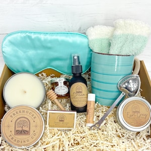 Organic Tea Gift Set: Self Care Package with Soy Candle & Honey