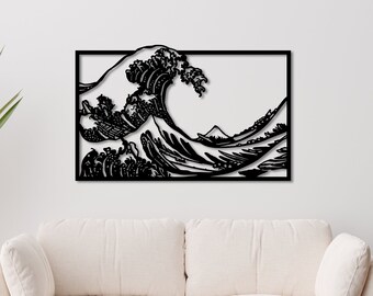 Great Wave off Kanagawa Wave Metal Wall Art Home Decor, Metal Japanese Wall Art Inspired by Katsushika Hokusai, Altered Japanese Painting