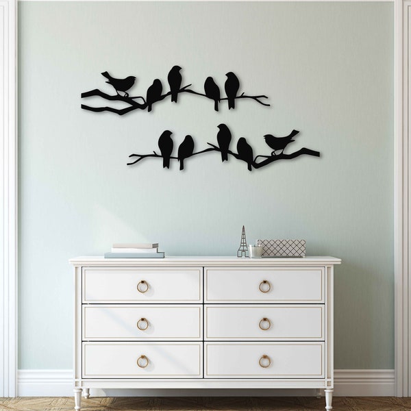 Birds on Branch Wall Art Metal Home Decor, Metal Birds Wall Art for Outdoor and Indoor, Tree Branch Wall Decor Gift for Bird Lover, Bird Art