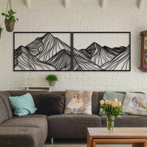 Mountain Metal Wall Art, Large Metal Wall Decor, Mountain Art Metal, Decor Over the Bed, 2 Piece Mountain Wall Art, Housewarming Gift