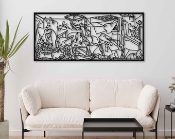 Picasso Wall Art, Metal Guernica Line Art, Large Pablo Picasso Artwork, Metal Line Drawing Inspired by Guernica, Picasso Artwork for Walls