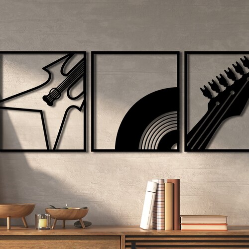 Guitar Metal Wall Art Decor 3 Piece Music Wall Art Etsy