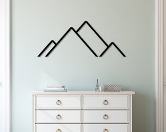Line Mountain Metal Wall Art, Mountain Metal Wall Decor Over the Bed, Minimalist Mountain Wall Art, Aesthetic Interior Metal Wall Sculpture