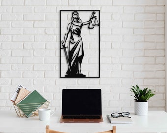 Lawyer Gift Lady Justice Metal Wall Art, Law Office Wall Art, Attorney Office Decor, Goddess of Justice Metal Wall Decor, Scales of Justice