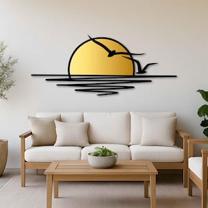 Sonnenaufgang Sonnenuntergang Metall Wand Kunst, Möwe Silhouette, Indoor Outdoor Decor