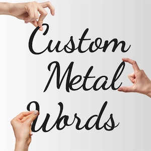Letras de metal personalizadas, palavras cursivas, arte de parede, seu texto personalizado, placa de nome de metal personalizada, placa de palavras de metal personalizada, presente de Natal