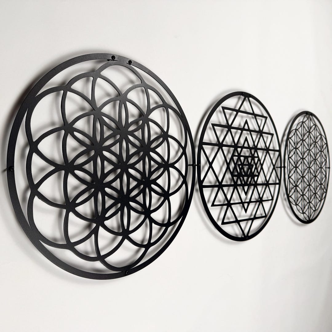 Sacred Geometry Metal Wall Art Set of 3, Spiritual Mandala Interior ...