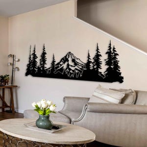 Décoration d&#39;art murale montagne en métal avec pins, décoration murale en métal pour chambre à coucher de style rustique, oeuvre d&#39;art murale en métal pour cabane pour la décoration intérieure