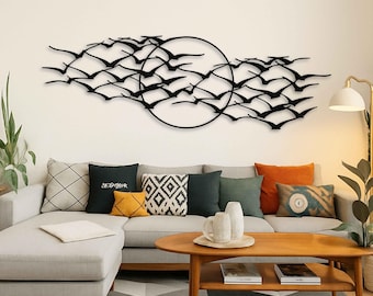 Birds Metal Wall Decor for Bedroom, Minimalist Flying Birds with Sun Design, Nature-Inspired Metal Wall Sculpture, Gift for New Home