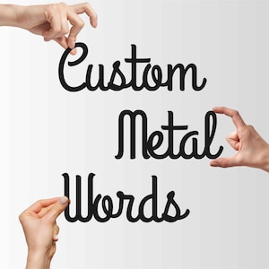 Palavras de metal personalizadas, decoração de placa de nome de metal personalizada para presente de Natal, arte de parede com letras de metal, placa de metal, arte de letras cursivas, texto personalizado