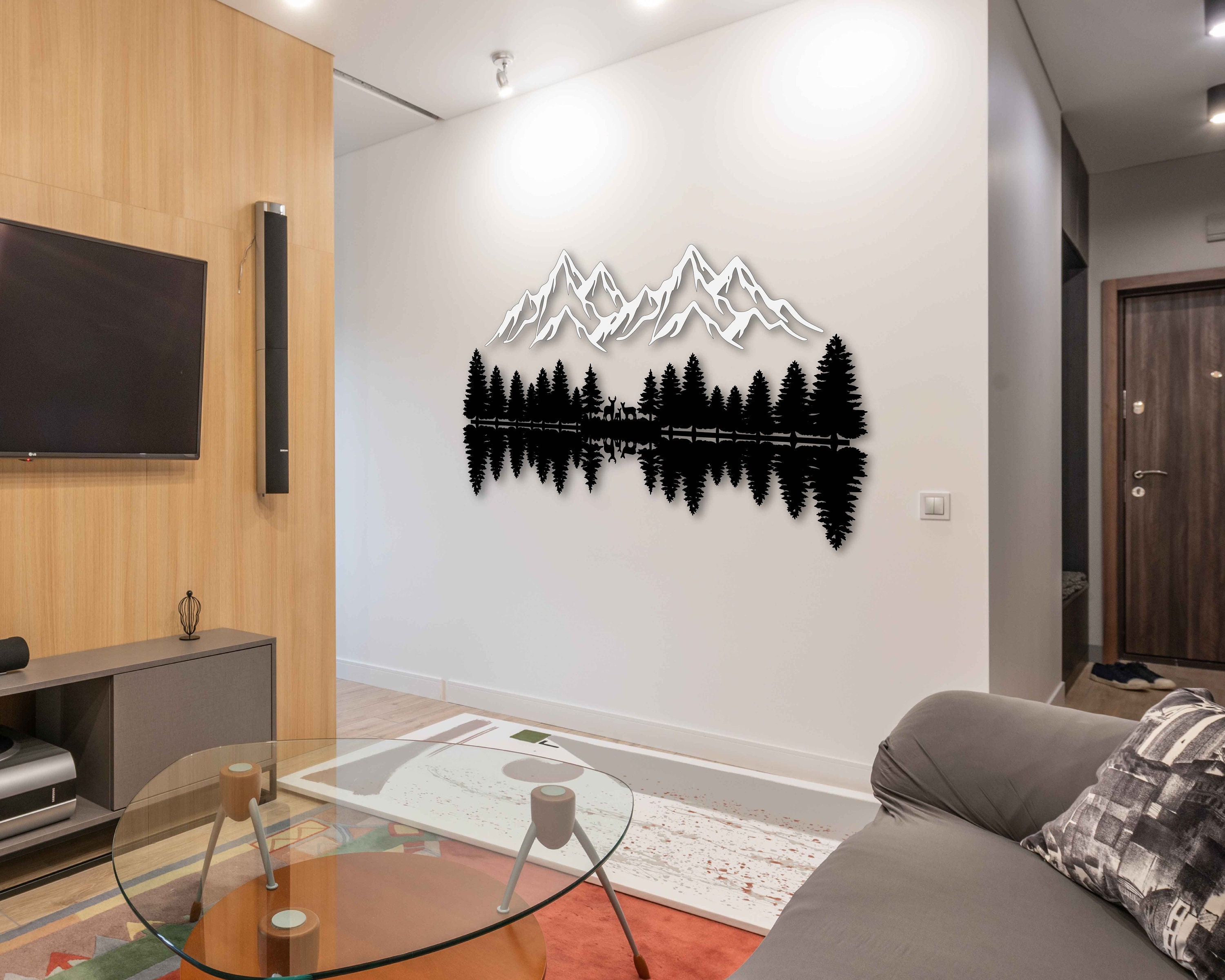 Mountain and Forest Wall Art Home Decor, Metal Wall Art of Pine Trees ...