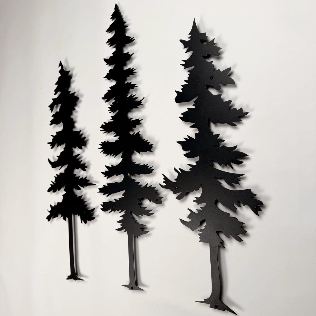 Pine Trees Metal Wall Art Set, Extra Large Rustic Nature Decor, Indoor ...
