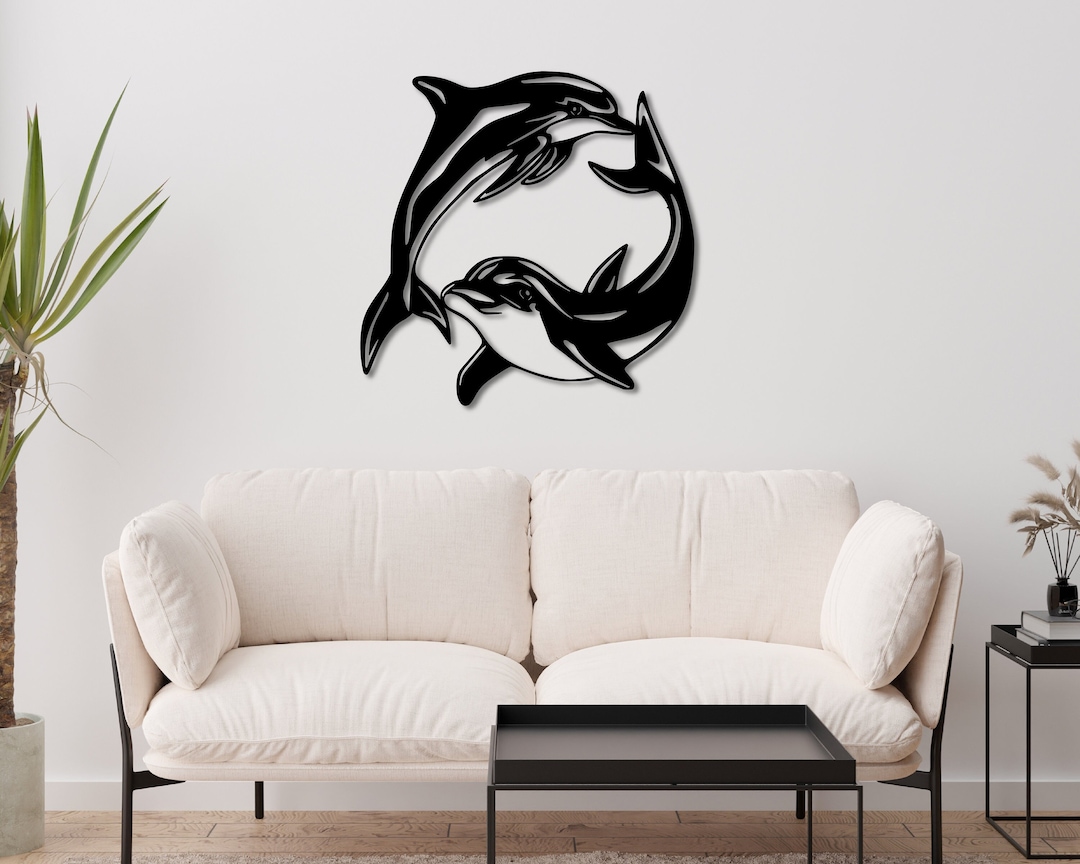 Dolphins Wall Art Metal, Two Dolphins Metal Wall Art, Dolphins Large