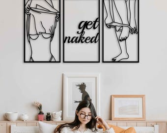 Minimalist Metal Line Art for Bathroom, Female Body Line Art Set of 3, Modern Aesthetic Bathroom Decor, Black Framed Woman Body Art