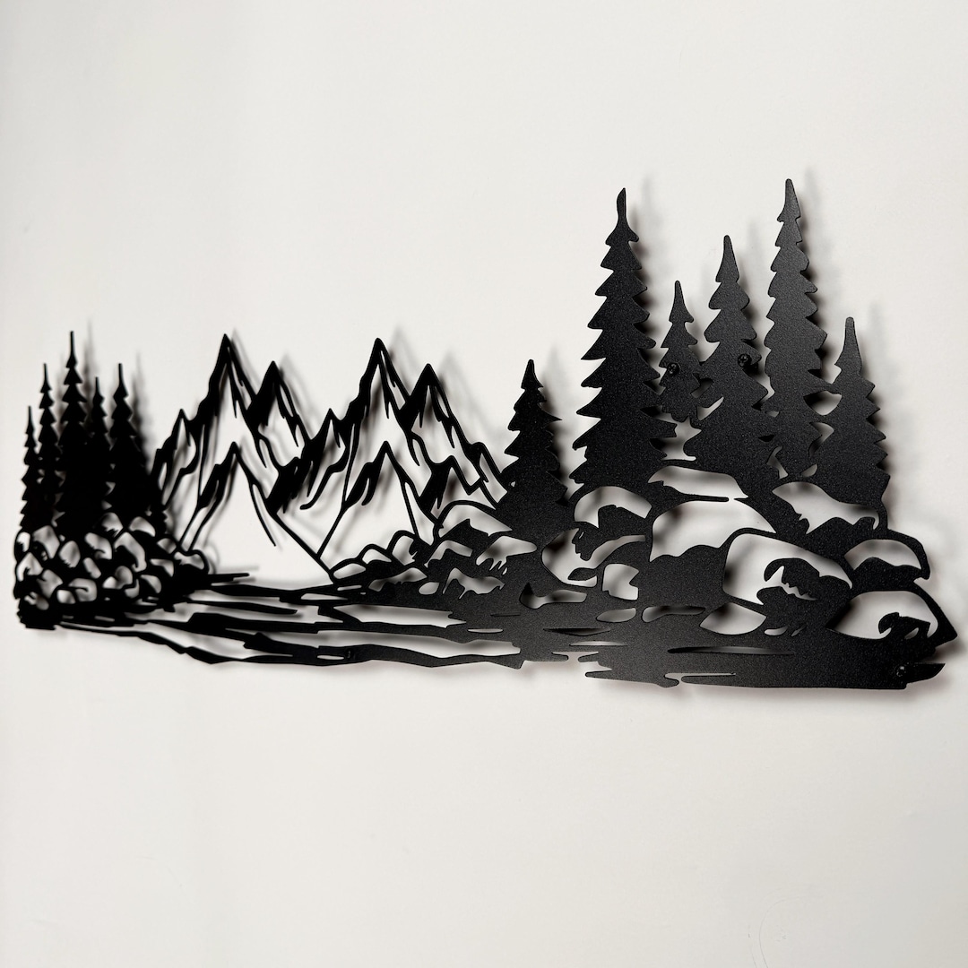 Metal Mountain and Pine Trees Wall Art, Forest Landscape Sculpture ...