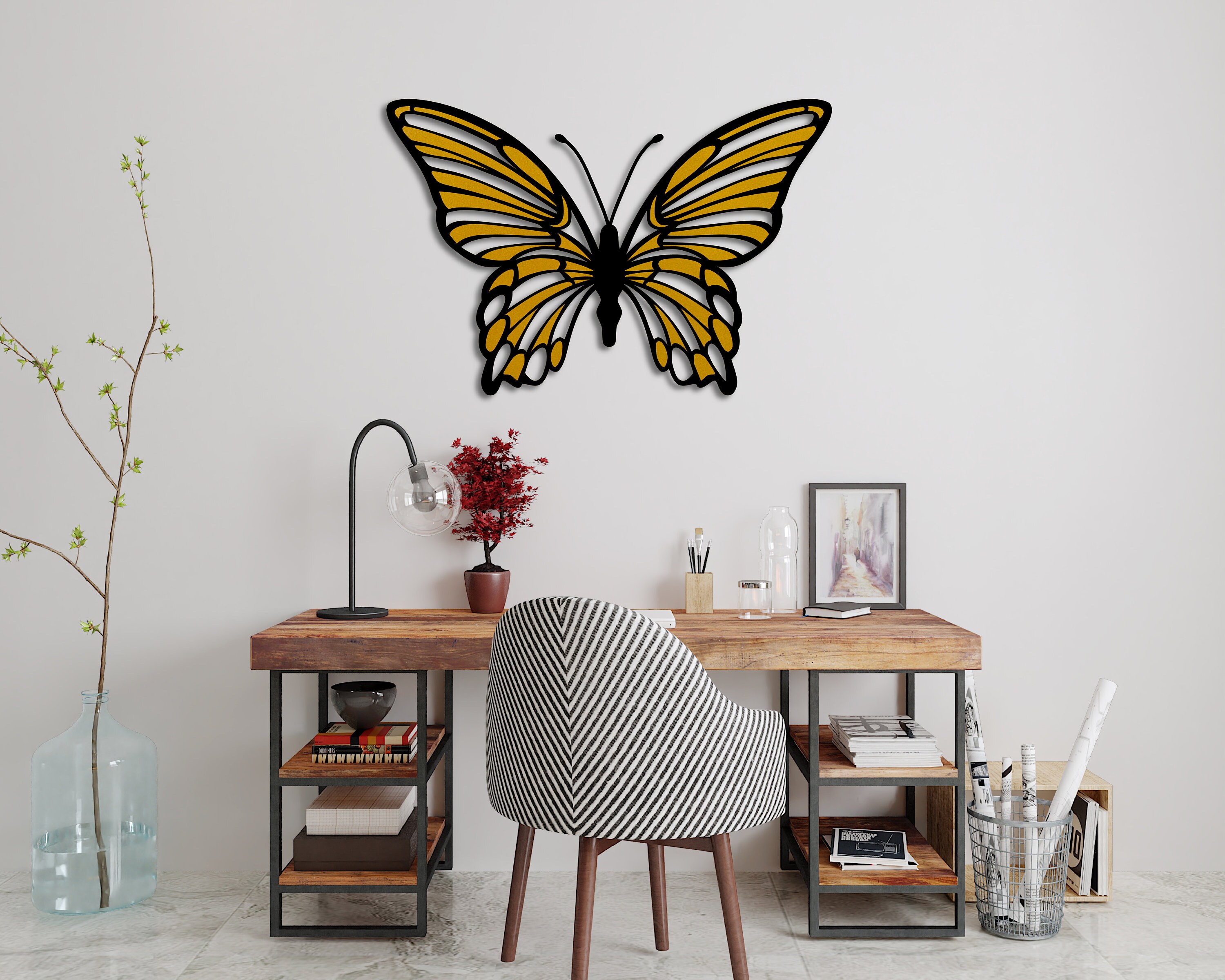 Butterfly Metal Wall Art Decor Black and Gold Metal Butterfly Etsy