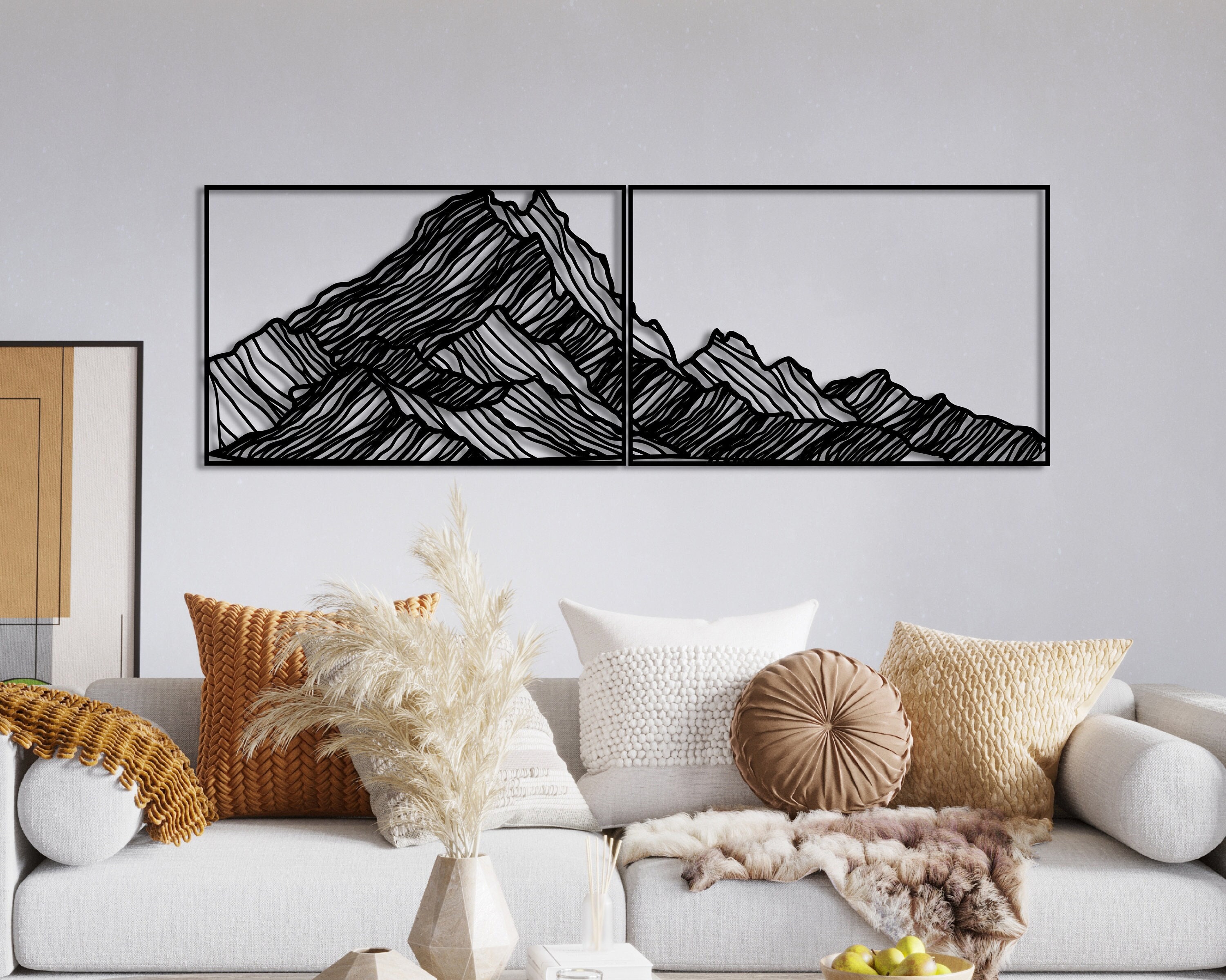 Mountain Metal Wall Art Decor Extra Large 2 Piece Mountain Etsy