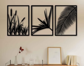 Tropical Leaves Wall Art Metal Home Decor, Metal Leaves Decor Over the Bed, Botanical Metal Wall Sculpture for Living Room, New Home Gift