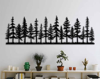 Pine Forest Metal Wall Art, Nature Cabin Decor for Living Room