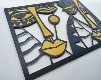 Metal Pablo Picasso Inspired Wall Art Decor, Altered Black and Gold Metal Art, Original Artwork for Walls