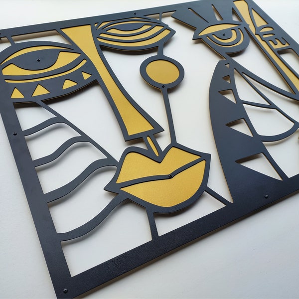 Metal Pablo Picasso Inspired Wall Art Decor, Altered Black and Gold Metal Art, Original Artwork for Walls