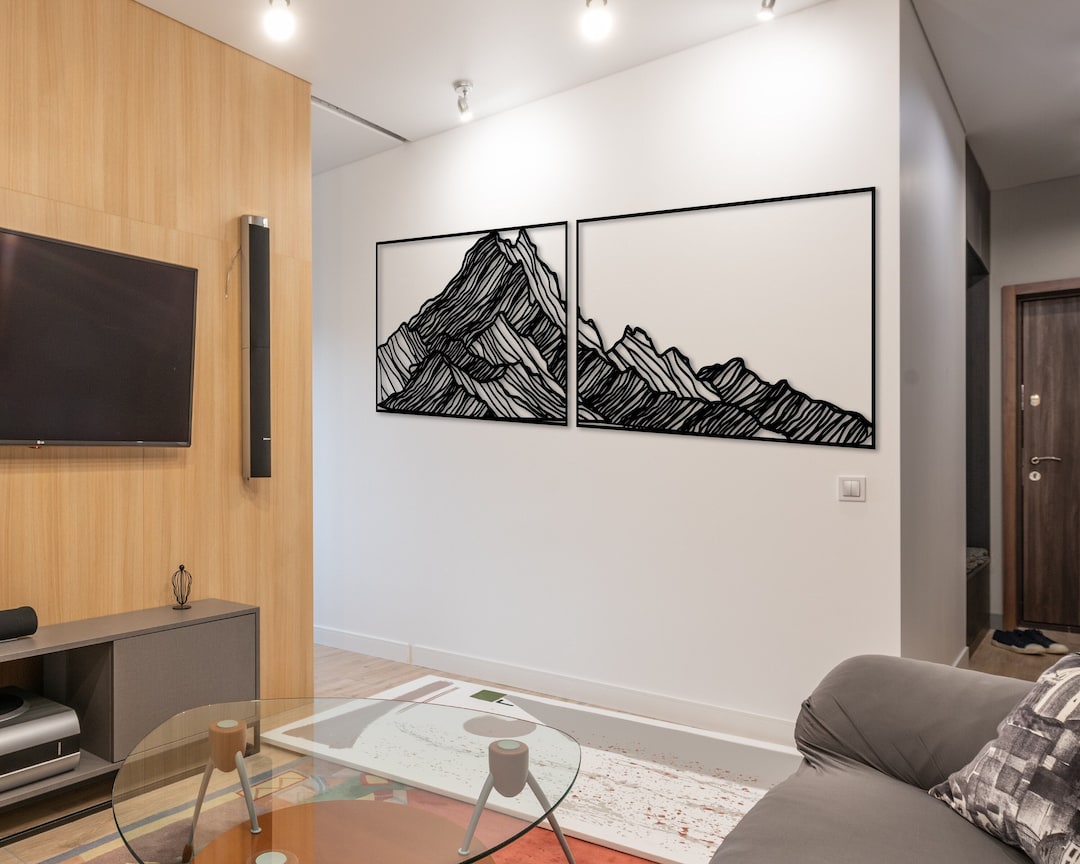 Mountain Wall Art Metal - Metal Wall Art for Living Room - Extra Large ...