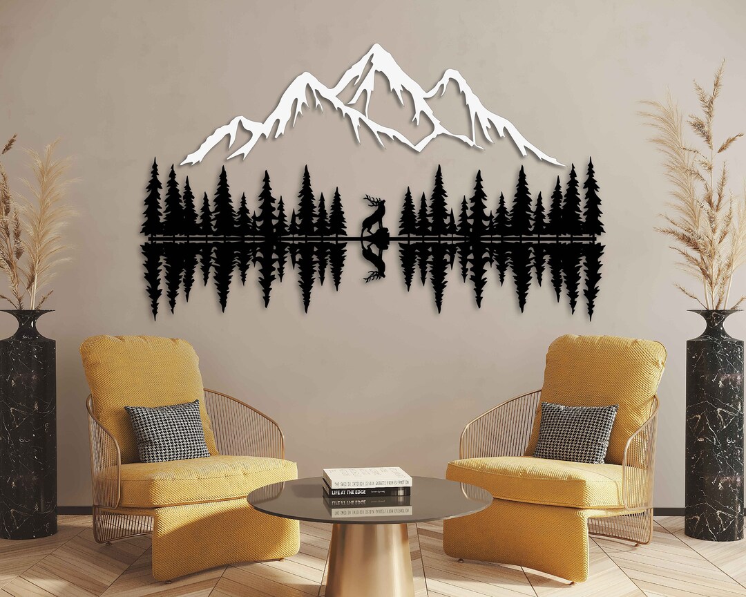Mountain and Trees Metal Wall Art, Mountain Landscape Decoration, Large ...